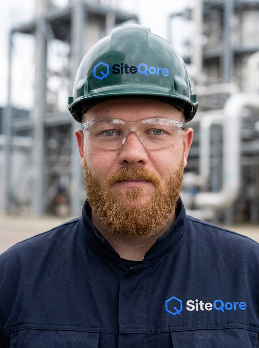 Axel van Terheijden, founder van SiteQore, op een industriële werklocatie